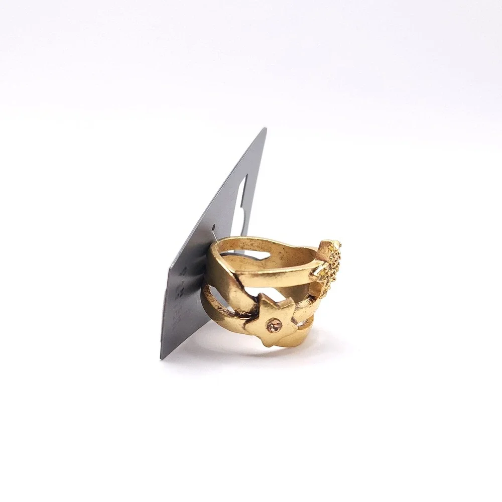 Pilgrim Swarovski Crystal Star Heart Ring Gold Tone Size 6.25 NWT